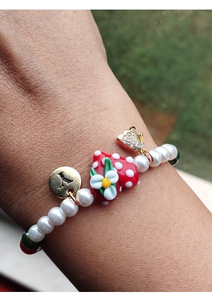 Yılbaşı Temalı Cam Murano, Yeni Yıl Şapkası Detaylı Bileklik modelleri