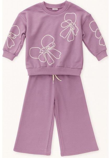Kız Çocuk Eşofman Takımı Lila Fiyonk Desenli 3 Iplik Pamuklu Kız Çocuk Eşofman Takımı – Rahat Kalıp, Mevsimlik fiyatları