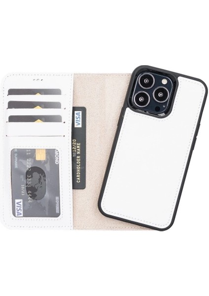 Apple iPhone 13 Pro Uyumlu Deri Cüzdanlı Kılıf F3 Beyaz indirimleri