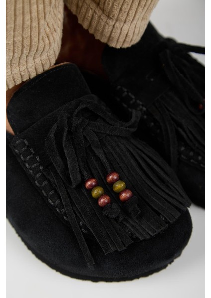 Malinda Kadın Hakiki Deri Püsküllü Boncuk Detaylı Sabo Siyah Terlik fırsatları