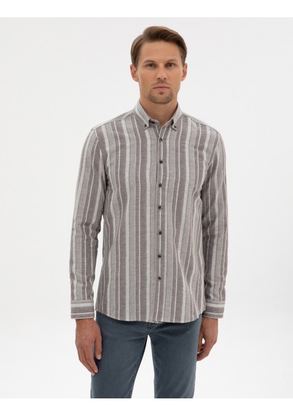 Erkek Vizon Regular Fit Uzun Kollu Gömlek 50312328-VR052