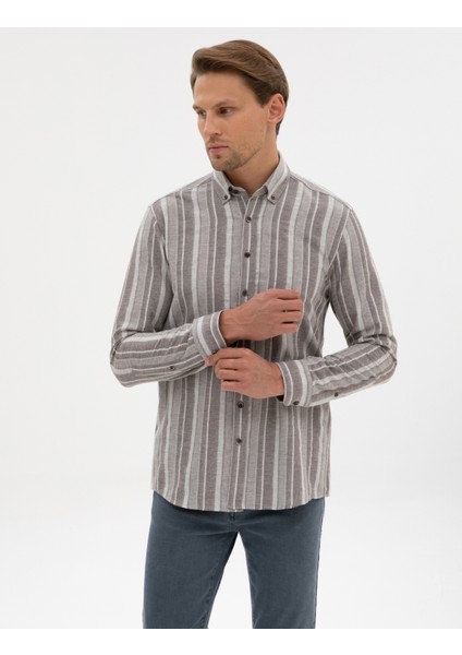 Erkek Vizon Regular Fit Uzun Kollu Gömlek 50312328-VR052 modelleri