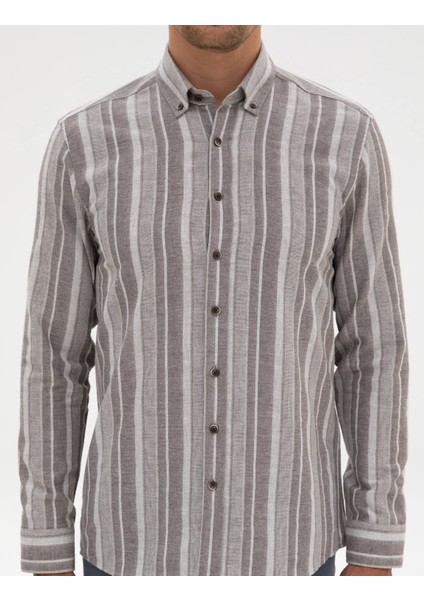 Erkek Vizon Regular Fit Uzun Kollu Gömlek 50312328-VR052