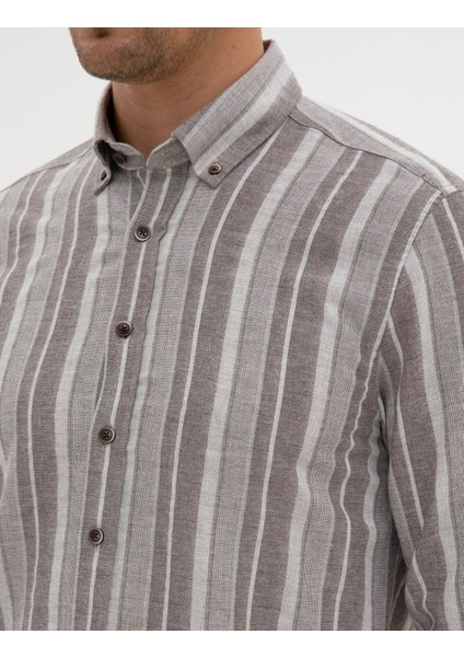 Erkek Vizon Regular Fit Uzun Kollu Gömlek 50312328-VR052