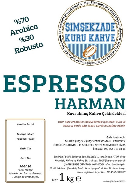 Espresso Harman | %70 Arabica %30 Robusta | 1 kg Kavrulmuş Çekirdek fiyatları