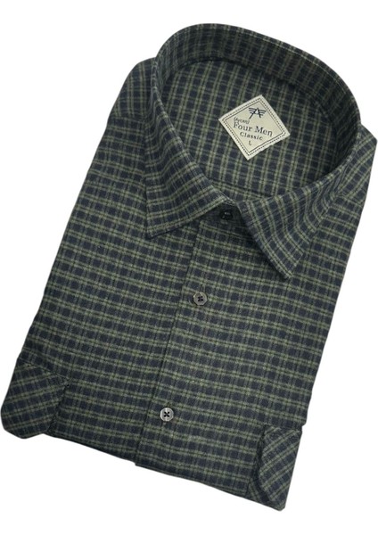 Klasik Geniş Kesim Ekoseli Flanel Çift Cepli Uzun Kollu Erkek Gömlek