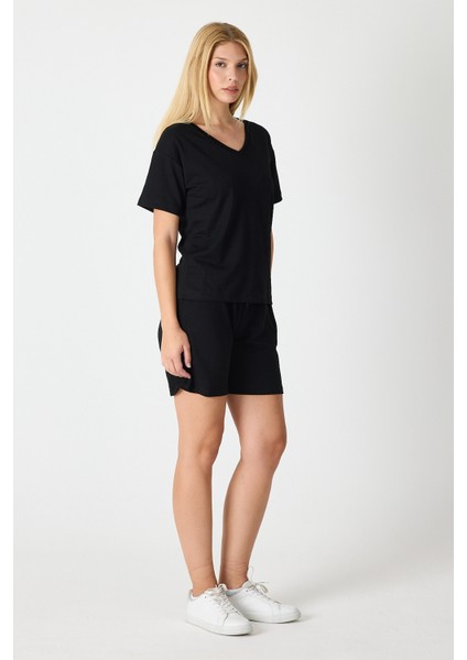 Kadın V Yaka Kısa Kol Şort Takım 2996 fiyatları