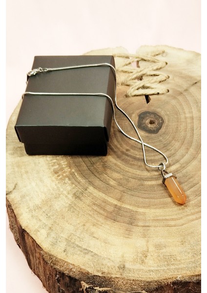 Kalsit Doğal Taşı Zincirli El Yapımı Tasarımlı Kolye Uç: 3,5 cm Zincir: 20 cm Kutulu modelleri