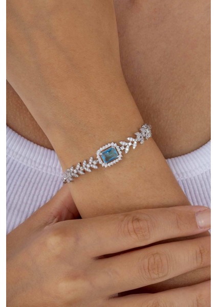 Pırlanta Montür Aqua Taşlı Gümüş Bileklik fiyatları