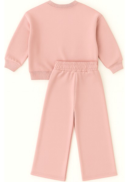 Kız Çocuk Alt Üst Takım Pudra Pembe Çiçek Desenli 3 Iplik Pamuklu Kız Çocuk Eşofman Takımı – Rahat Kalıp, Mevsimlik fırsatları