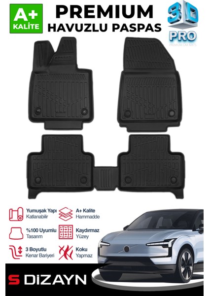 Volvo EX30 3D Pro Havuzlu Paspas 2025 Üzeri A+ Kalite