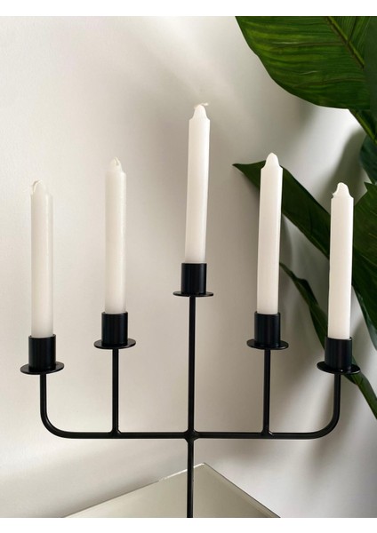 Decolin Metal Beşli Paslanmaz Dekoratif Şamdan&mumluk