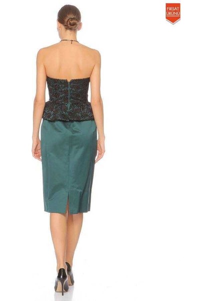 Straplez Fırfır Detaylı Abiye Elbise Petrol Yeşili K1311321_292 fırsatları