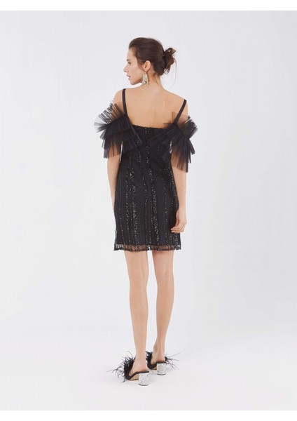 Pul Ve Tül Detaylı Mini Elbise Siyah Y1811186_001 modelleri