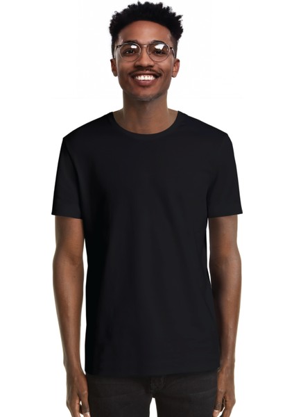 Regular Sıfır Yaka Likralı Kısa Kollu Siyah Tişört