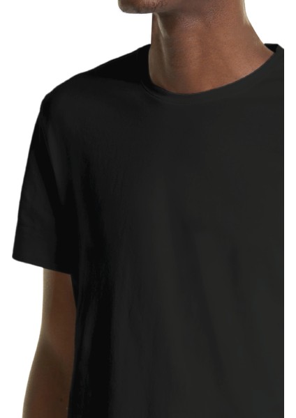 Regular Sıfır Yaka Likralı Kısa Kollu Siyah Tişört modelleri