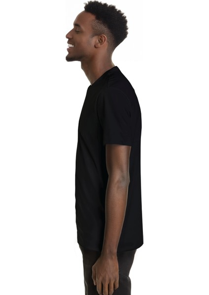 Regular Sıfır Yaka Likralı Kısa Kollu Siyah Tişört fırsatları