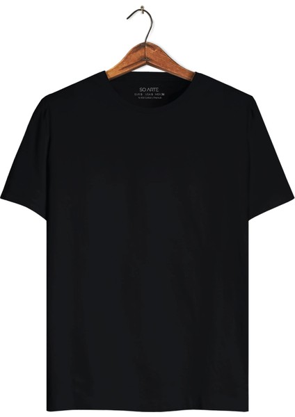 Regular Sıfır Yaka Likralı Kısa Kollu Siyah Tişört