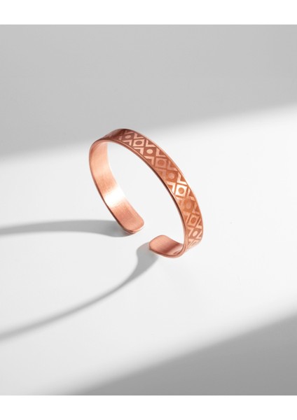 Zik Zak Kare Motifli Bakır Bilezik (Zeolit Taşı)