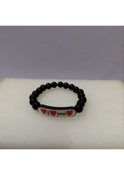 Kadın Siyah Inci I Love You Yazılı Model Bileklik