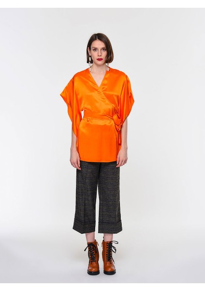 %100 İpek Kuşaklı Bluz Oranj K1913137_011 modelleri