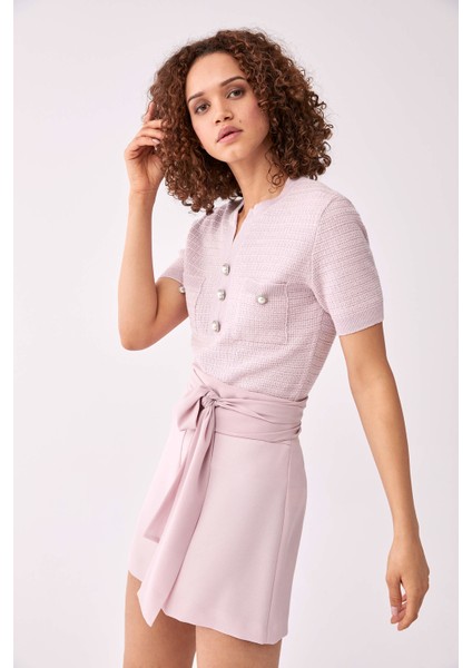 Bel Detaylı Kadın Şort Pudra Y2012604_055 fiyatları