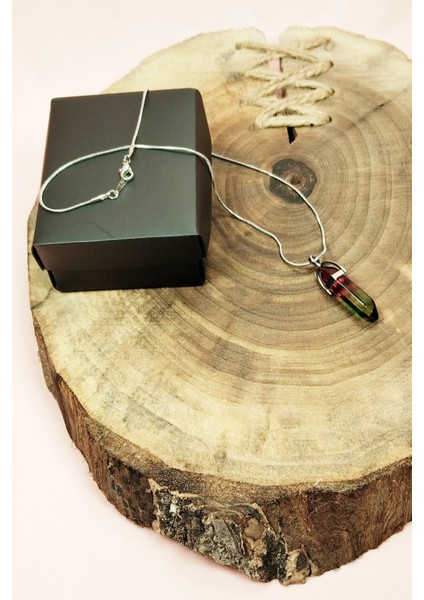 Anyolit 2 Doğal Taşı Zincirli El Yapımı Tasarımlı Kolye Uç: 3,5 cm Zincir: 20 cm Kutulu modelleri