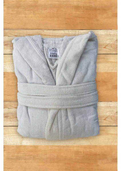 %100 Pamuk Kadife Kapüşonlu 10-12 Yaş Unisex Çocuk Bornozu