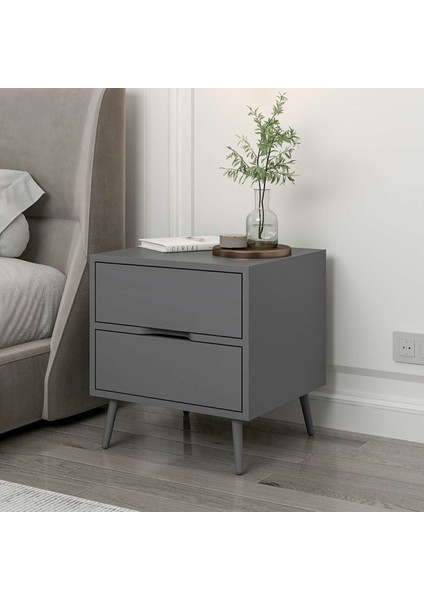 Elina Ayaklı 2 Çekmeceli Komodin - Antrasit/antrasit