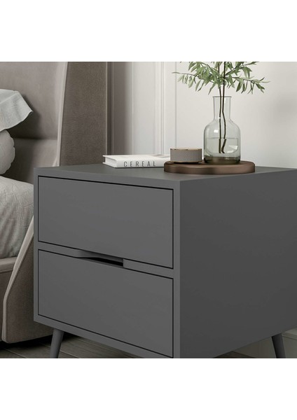 Elina Ayaklı 2 Çekmeceli Komodin - Antrasit/antrasit fiyatları