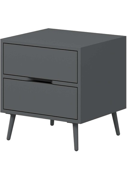 Elina Ayaklı 2 Çekmeceli Komodin - Antrasit/antrasit