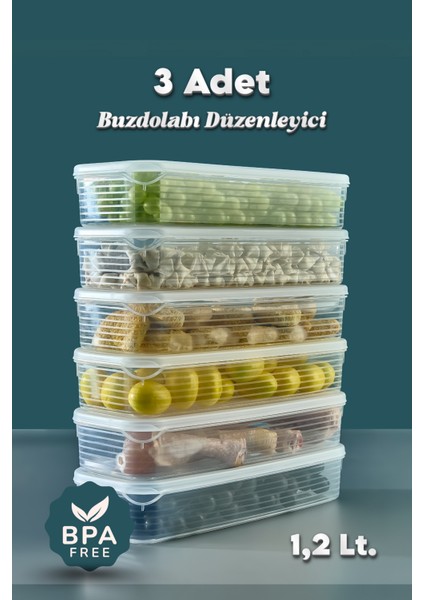 6 Adet 1,6 Litre Buzdolabı Içi Düzenleyici Saklama Kabı -Buzluk Saklama Kabı