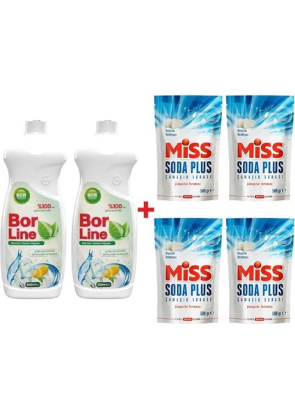 Borline 2 Adet 650 ml Sıvı Bulaşık Deterjanı 4 Adet Miss Soda Plus 500 gr