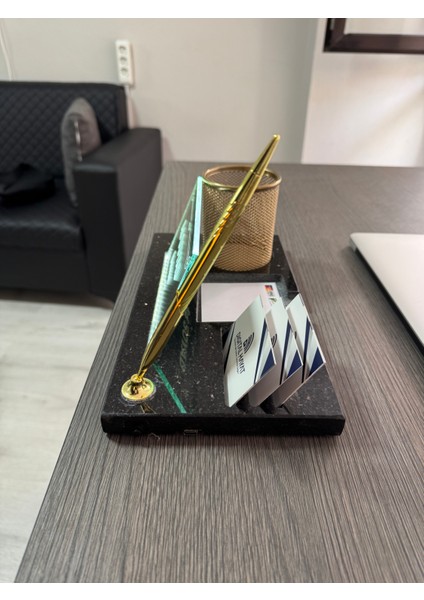 LED Işıklı Ayna Masa Isimliği-Çimstone Mermer Tabanlı Kişiye Özel Ofis Seti fiyatları