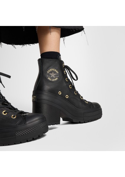 Chuck 70 De Luxe Heel Unisex Siyah Deri Platform Sneaker.001