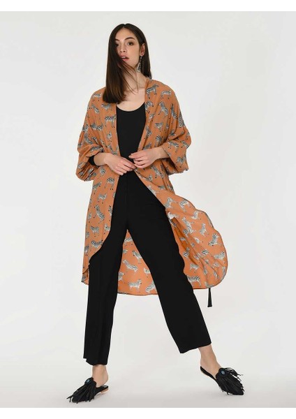 Zebra Desenli Kuşaklı Kımono Standart Renk Y1916306_089
