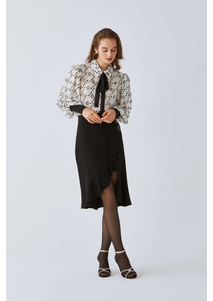 Taş Detaylı Volanlı Kadın Etek Siyah K2015125_001 fiyatları