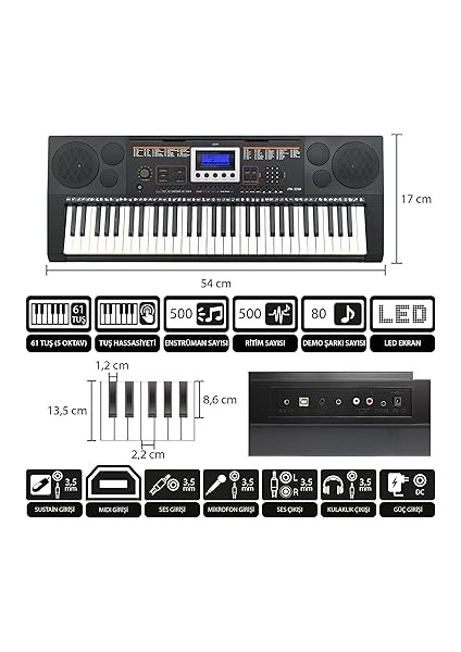 JTK-3350 61 Tuş Hassasiyetli 5 Oktav Org (Adaptör Hediye) modelleri