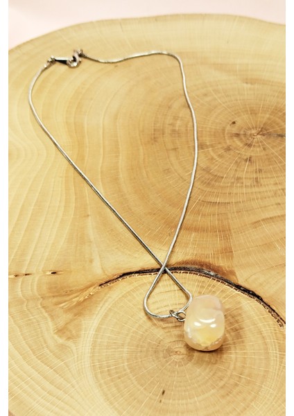 Kalsit Doğal Taşı Zincirli El Yapımı Kolye Uç: 1,5 cm Zincir: 20 cm Kutulu modelleri