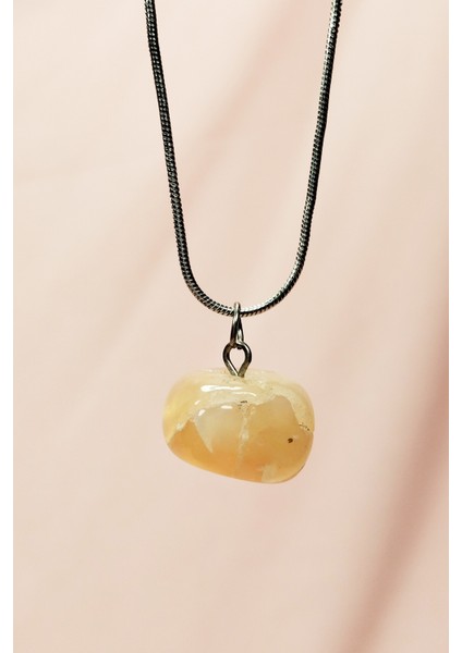 Kalsit Doğal Taşı Zincirli El Yapımı Kolye Uç: 1,5 cm Zincir: 20 cm Kutulu indirimleri