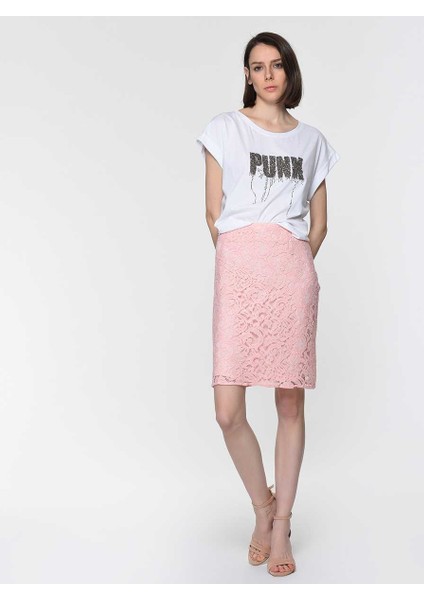 Dantel İşlemeli Etek Toz Pembe Y1915082_278