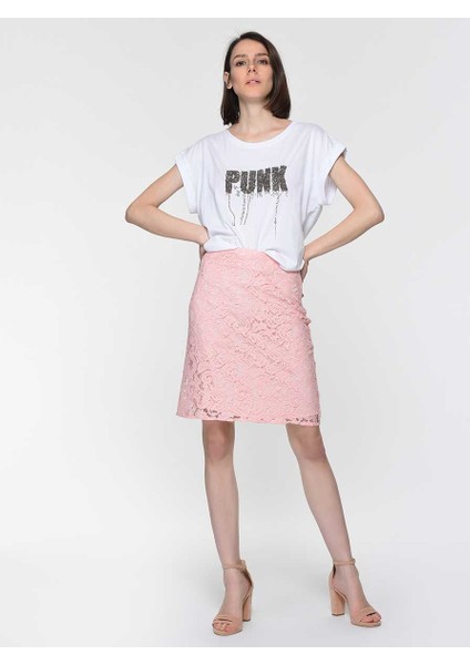 Dantel İşlemeli Etek Toz Pembe Y1915082_278 fiyatları