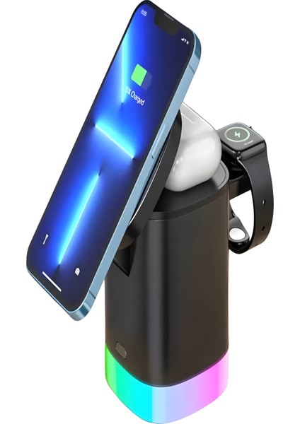 15W Manyetik 3'ü 1 Arada Hızlı Kablosuz Rgb Şarj Cihazı