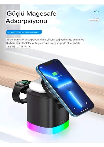 15W Manyetik 3'ü 1 Arada Hızlı Kablosuz Rgb Şarj Cihazı fiyatları