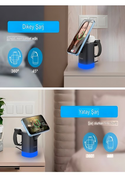 15W Manyetik 3'ü 1 Arada Hızlı Kablosuz Rgb Şarj Cihazı modelleri