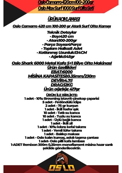 Camarro 420CM 100-200GR Oslo Surf Max 10000 Surf Olta Seti fiyatları