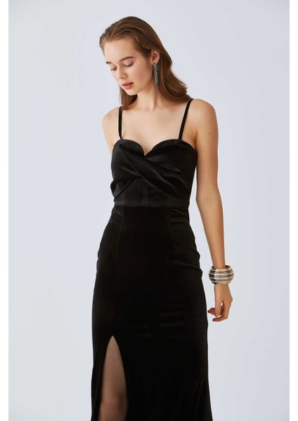 Askılı Ve Yırtmaçlı Abiye Elbise Siyah K2011338_001 modelleri