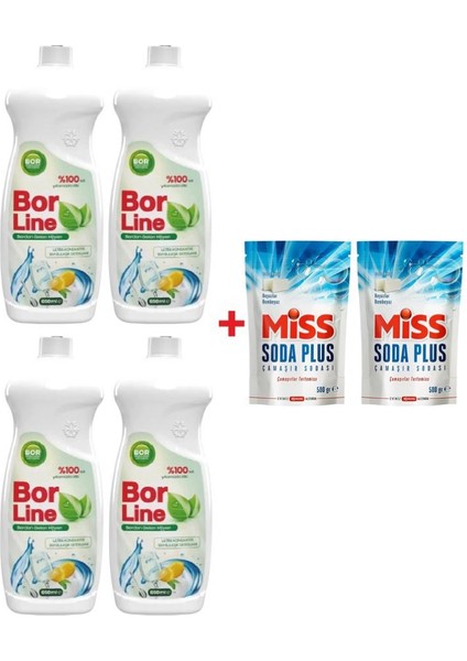 Borline 4 Adet 650 ml Sıvı Bulaşık Deterjanı 2 Adet Miss Soda Plus 500 gr