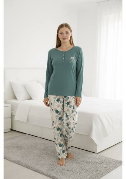 Kadın Büyük Beden Desenli Bisiklet Yaka Mevsimlik Likra Viskon Uzun Kollu Pijama Takımı indirimleri