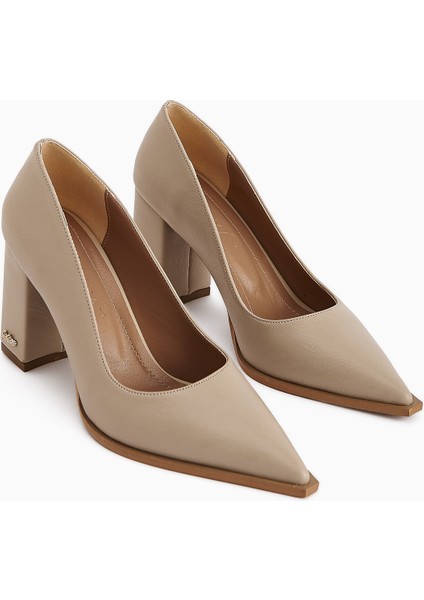 Lucy Bej Kalın Topuklu Ayakkabı Kadın Stiletto